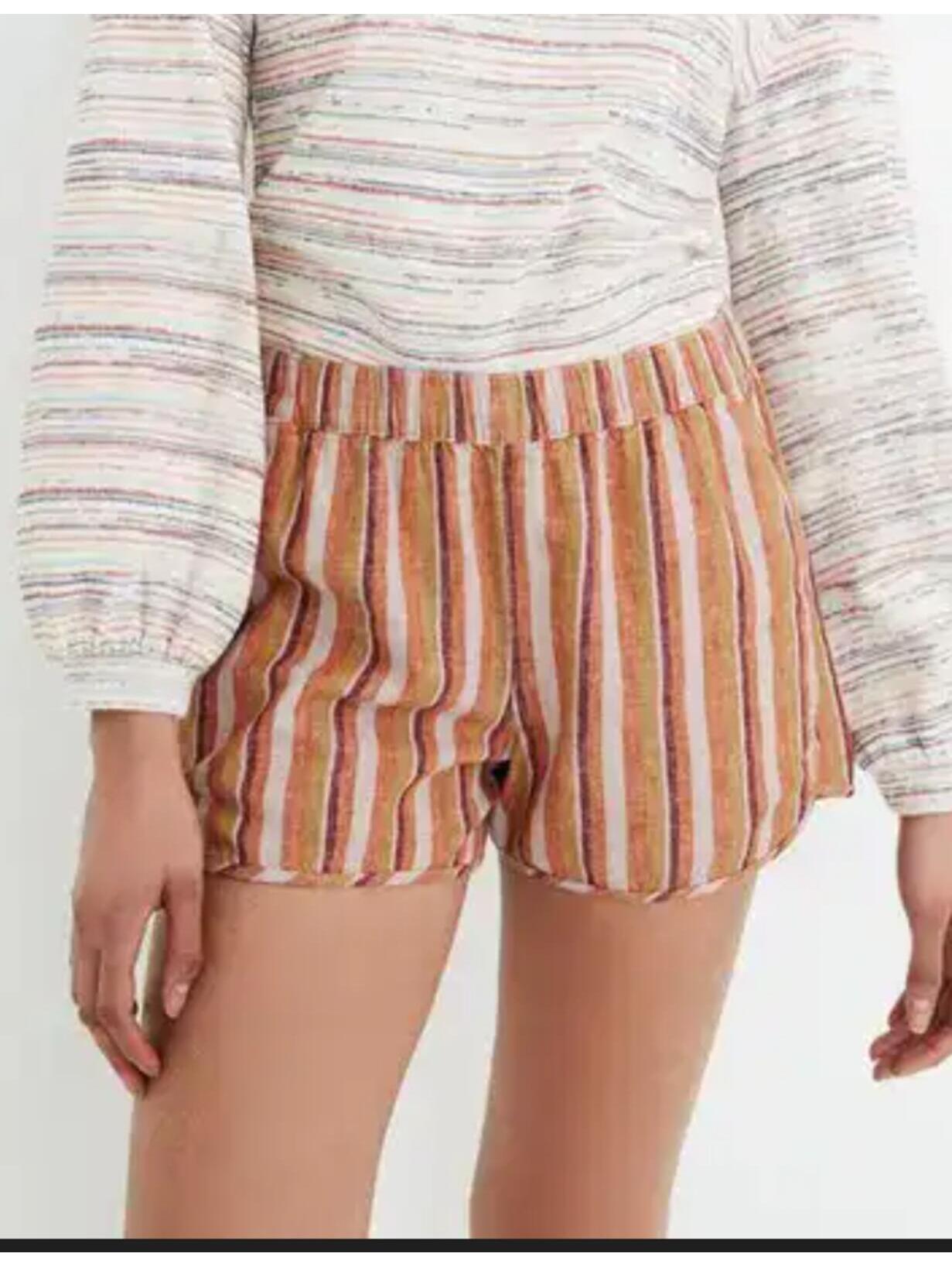 Madewell Brown Orange Stripe Linen Shorts Sz S